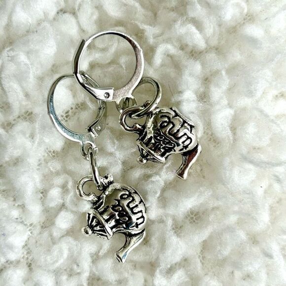 3/$15 Silver Dainty Teapot Tea Time Dangle Earrings - Picture 1 of 4